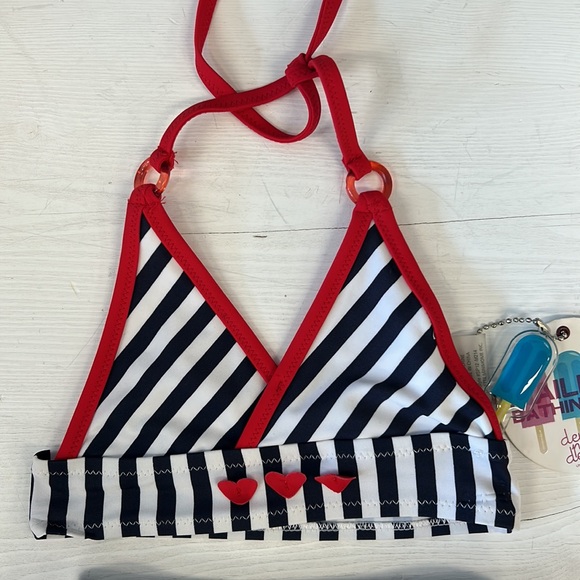 NWT deux par deux Stripe Navy/White Triangle Bikini - Picture 2 of 7